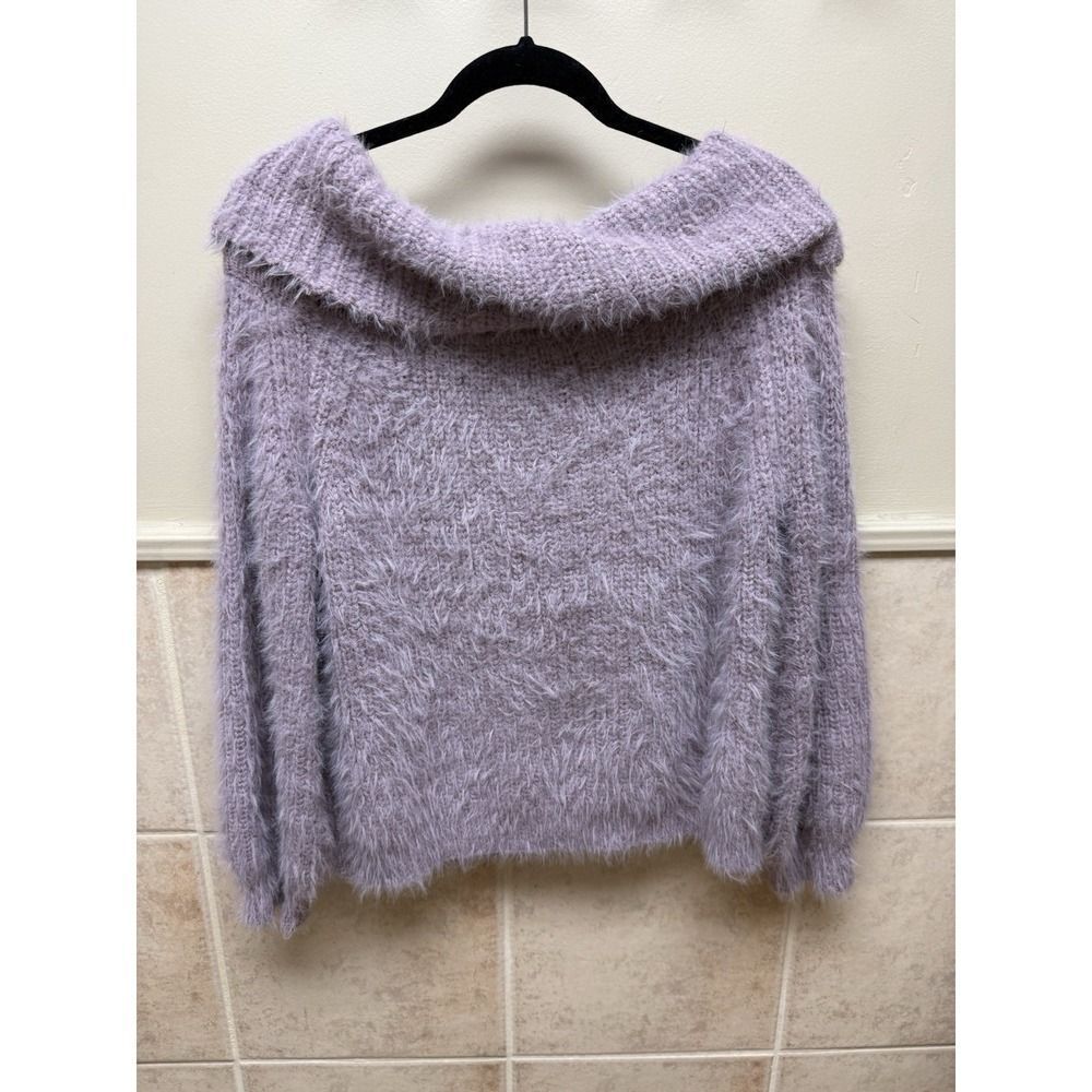 Fashion On Earth Purple Fuzzy Off Shoulder Sweater. Womens. Sz L - Picture 3 of 6